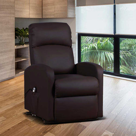 Poltrona Elettrica Telecomando Alzapersona Recliner Ecopelle Moro Schienale Alto