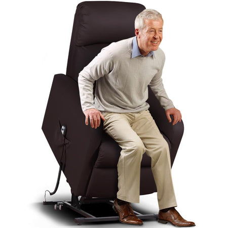 Poltrona Elettrica Telecomando Alzapersona Recliner Ecopelle Moro Schienale Alto