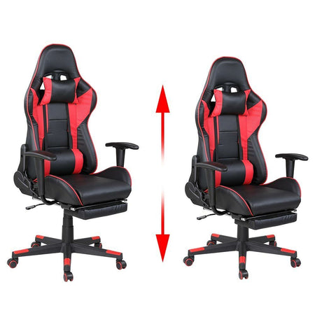 Poltrona Sedia Gaming 2 Cuscini Reclinabile 180° con Poggiapiedi Nero Rosso