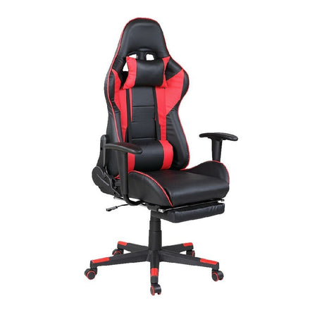 Poltrona Sedia Gaming 2 Cuscini Reclinabile 180° con Poggiapiedi Nero Rosso