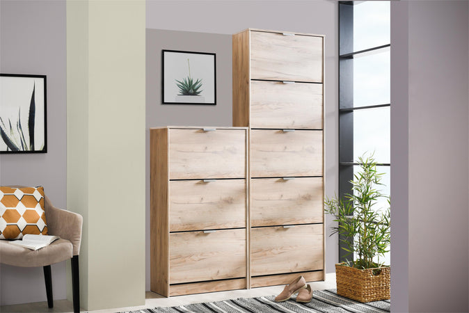 Scarpiera doppia profondità "Iceland" in legno, soluzione porta scarpe salva-spazio per la casa