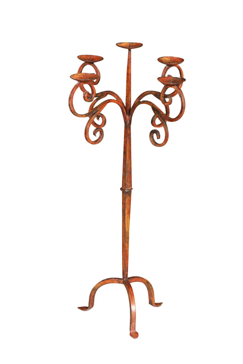 Biscottini Biscottini Candeliere Piantana Ferro Battuto Lavorato a Mano Rosso Anticato