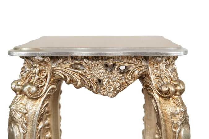 Biscottini Panchetto Portavaso Biscottini Legno Foglia Argento Anticato 37x34x87 Italy