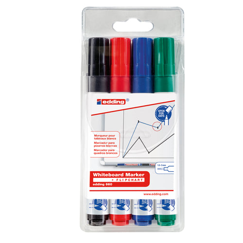 Busta 4 Marcatori Per Lavagne Bianche Edding 660 Tratto 1,5 - 3,00Mm Col Ass.