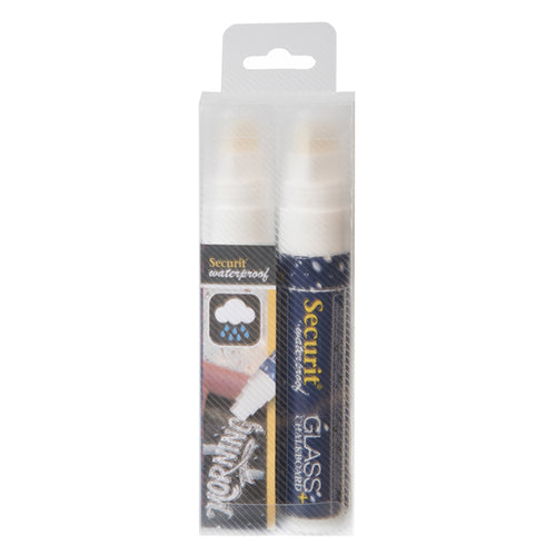 Blister 2 Marcatori A Gesso Liquido Waterproof Bianco 7-15Mm Securit
