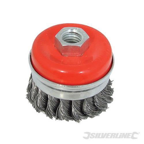 Spazzola a tazza in acciaio a filo ritorto per smerigliatrici angolari tre misure Silverline Silverline