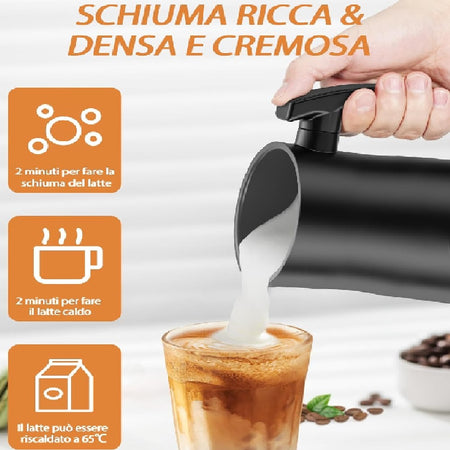 Montalatte Elettrico 350ML 500Watt Funzione Caldo Freddo Acciaio H 21.5 cm Nero