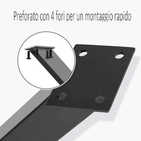 Kit 2pz Gambe per Tavolo in Metallo Nero 40x2.5 H 43 cm con accessori