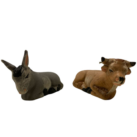 Bue ed Asinello set 2 pezzi statuetta in terracotta artigianale per presepe napoletano da h 3 cm x 5 cm