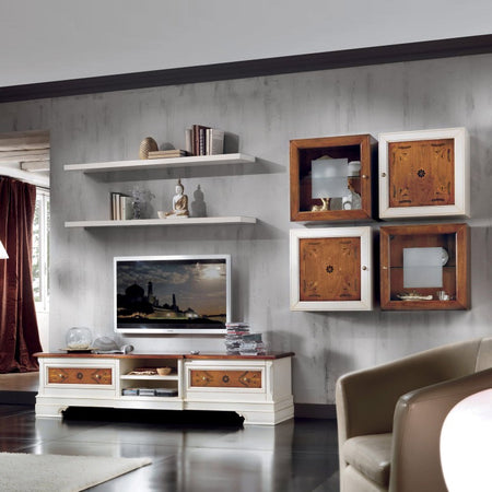 MOBILI 2G - Parete Attrezzata classica porta tv legno shabby bicolore