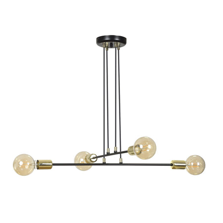 Lampadario Industrial 4 Luci Vesio A Bracci In Acciaio Nero E Oro