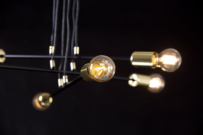 Lampadario Industrial 6 Luci Vesio A Bracci In Acciaio Nero E Oro