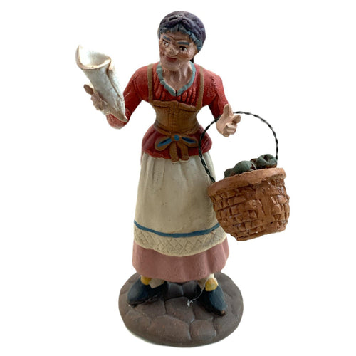 Donna con cesto e cono statuetta in terracotta artigianale per presepe napoletano da h 13 cm