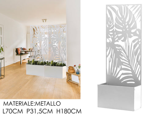 Fioriera Rettangolare 70x31,5xH180cm Bianca in Metallo