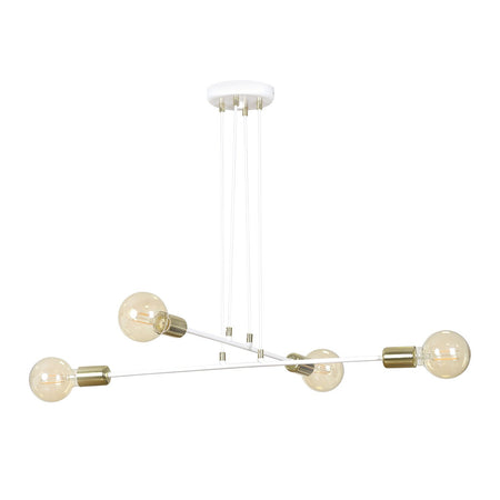 Lampadario Industrial 4 Luci Vesio A Bracci In Acciaio Bianco E Oro