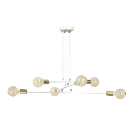 Lampadario Industrial 6 Luci Vesio A Bracci In Acciaio Bianco E Oro