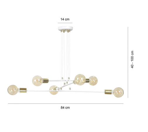 Lampadario Industrial 6 Luci Vesio A Bracci In Acciaio Bianco E Oro