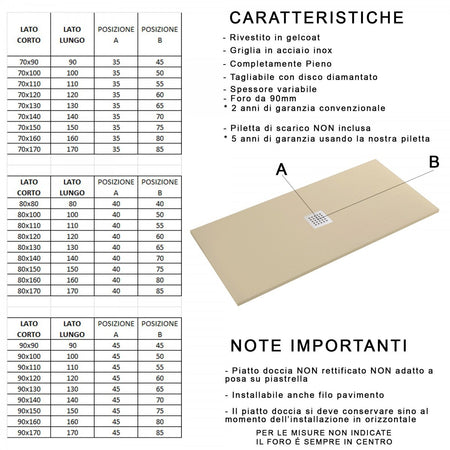 Piatto Doccia Mineralmarmo effetto pietra made in Italy scarico centrale colore Grigio modello AMALFI