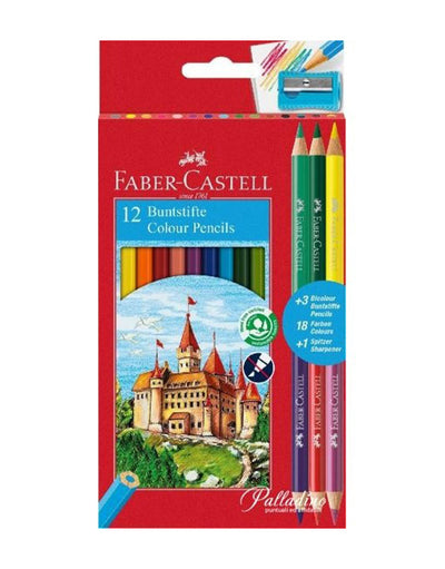 Colori a matita Faber-Castel 12 colori con temperino e matite bicolore