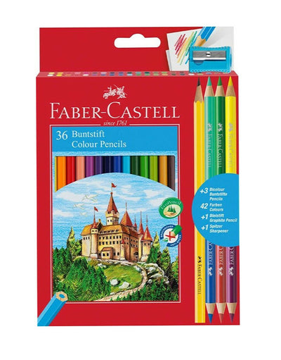 Colori a matita Faber-Castel 36 colori con temperino e matite bicolore