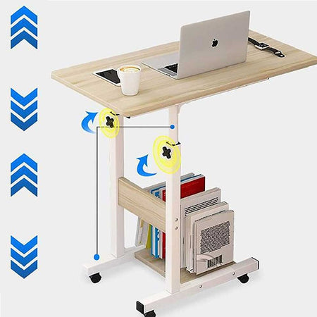 Tavolino Scrivania Porta Computer Altezza Regolabile per Letto Divano 4Ruote Beige