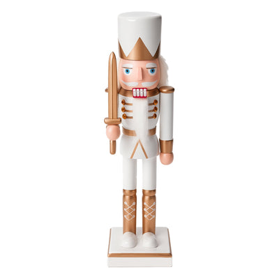 Soldatino di natale schiaccianoci in legno color bianco e oro per decorazioni natalizie