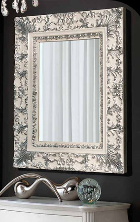 MOBILI2G - Specchiera laccato avorio con particolari-foglia argento brillante- Misure: l.84 x h.104 x p.7