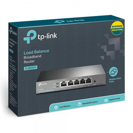 TP-Link TL-R470T+ router cablato Fast Ethernet Nero (5-port Multi-Wan Router - Small Office and Net Cafe - Configurable Ports up to 4 Wan ports, Load Balance, Advanced firewall - Warranty: 36M)