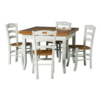 MOBILI 2G - Set tavolo legno 100x100 allungabile bicolore + 4 sedie legno seduta legno bicolore