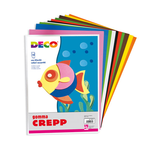 Gomma Crepp Conf. Da 10 Fogli 20X30Cm In Colori Assortiti Deco