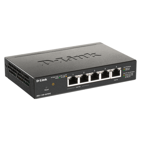 D-Link DGS-1100-05PDV2 switch di rete Gestito Gigabit Ethernet (10/100/1000) Supporto Power over Ethernet (PoE) Nero