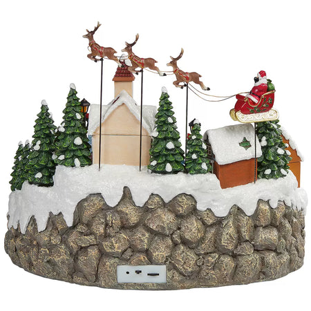 Scena animata a Led con negozi e babbo natale con renne con luci 40 cm