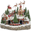 Scena animata a Led con negozi e babbo natale con renne con luci 40 cm