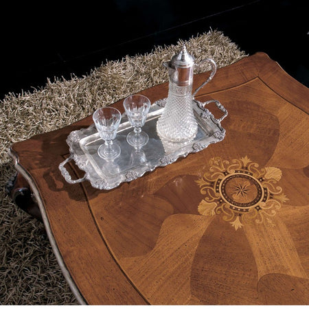 MOBILI 2G - Tavolino quadrato classico legno intarsio bassano argento 104X104x48