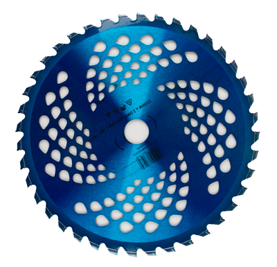 Disco professionale per decespugliatore con 40 denti in tungsteno anodizzato blu Ø esterno 255mm Ø foro 25,4mm per qualsiasi tipo di erba e vegetazione