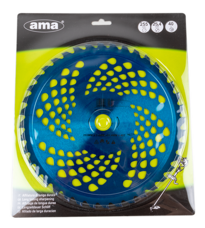 Disco professionale per decespugliatore con 40 denti in tungsteno anodizzato blu Ø esterno 255mm Ø foro 25,4mm per qualsiasi tipo di erba e vegetazione