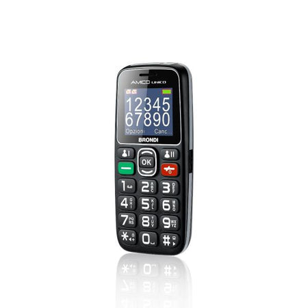 BRONDI AMICO UNICO (NERO) - TELEFONO CELLULARE PER ANZIANI - TASTO SOS - TORCIA - CONTROLLO REMOTO - ANNUNCIO VOCALE