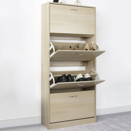 Scarpiera 4 Ante Salvaspazio Doppia Profondità Maniglia Colore Olmo 63x24 H150cm