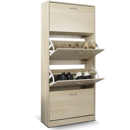 Scarpiera 4 Ante Salvaspazio Doppia Profondità Maniglia Colore Olmo 63x24 H150cm