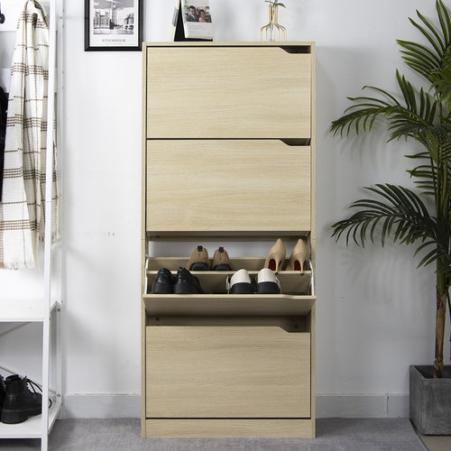 Scarpiera 4 Ante Salvaspazio Doppia Profondità Legno Colore Olmo 63x24 H150cm