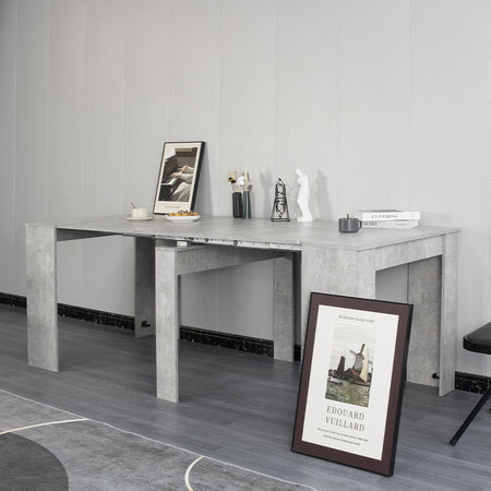 Tavolo Consolle da Pranzo Allungabile 50-300cm Salvaspazio Regolabile Legno Cemento