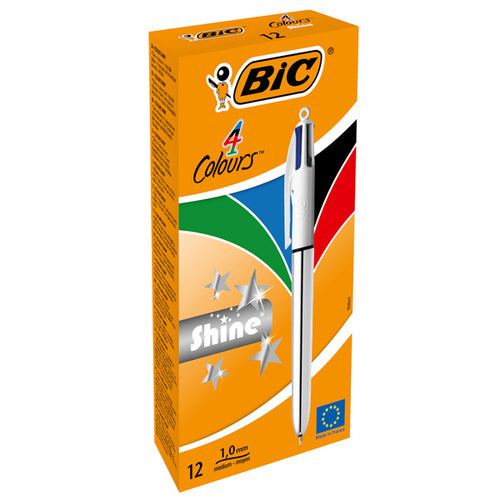 Scatola 12 Penna Sfera Scatto 4Colors Shine Silver Bic
