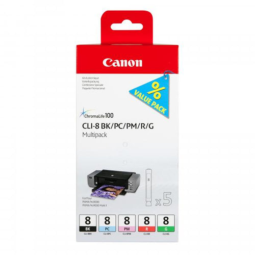 Confezione multipla Canon CLI Value Pack 8 - 13 ml - Nero, Ciano, Magenta, Rosso, Verde