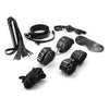 Bondage kit con polsiere cavigliere collare guinzaglio mascherina ball-gag frusta corda 8 pz fetish