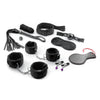 Bondage kit con polsiere cavigliere collare guinzaglio mascherina ball-gag frusta corda paletta dado pinze 11 pz fetish