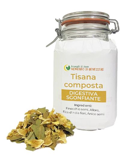 Tisana digestiva sgonfiante finocchio, alloro, fico d’india, anice effetto sgonfiante 50g e 100g