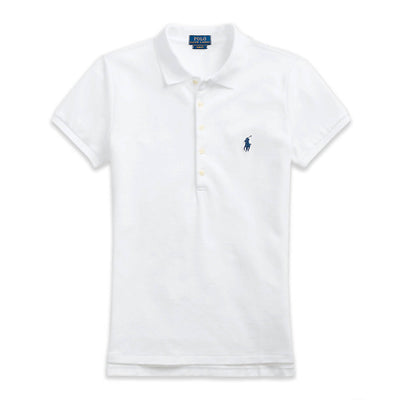 Ralph Lauren Polo Donna Mezze Maniche Slim- Fit Polo Scollo A V Piquet Pony Ricamato Maniche Corte Colletto Cinque Bottoni