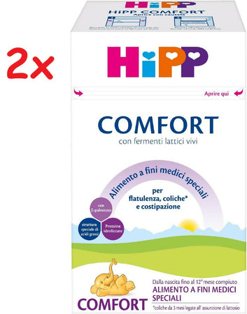 2x HiPP Comfort - Latte in Polvere per Neonati - Alimento per Coliche, Costipazione e Flatulenza, con Fermenti Lattici Vivi - 2 Confezioni da 600gr ciascuna - 1200gr totale