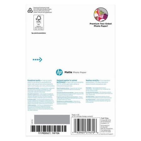 Carta fotografica opaca HP, 180 g / m2, 10 x 15 cm, 25 fogli (7HF70A)