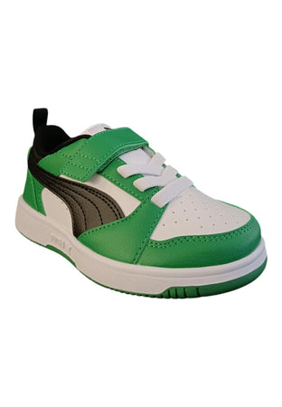 Scarpe sneakers Unisex bambini PUMA REBOUND  bianco-nero-blue laccio elastico e velcro
